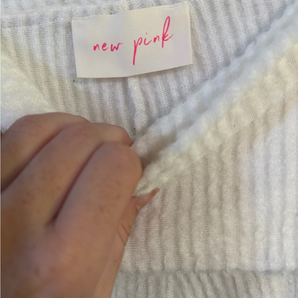 New Pink White Ribbed Sweater